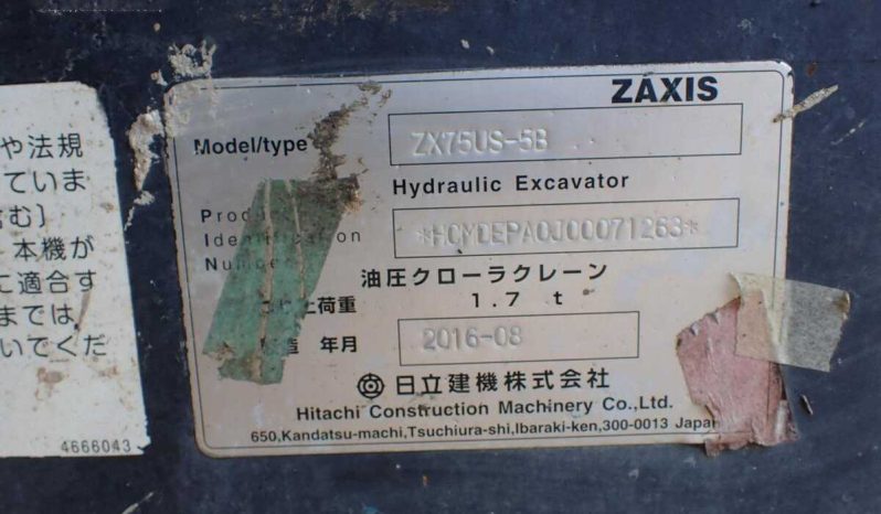 
								Excavadora Hitachi ZX75US_5B año 2016 horas 3585 completo									
